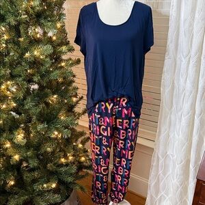 Soma Cool Nights Pajama Merry & Bright Top & Pants Navy Multicolor Size Large